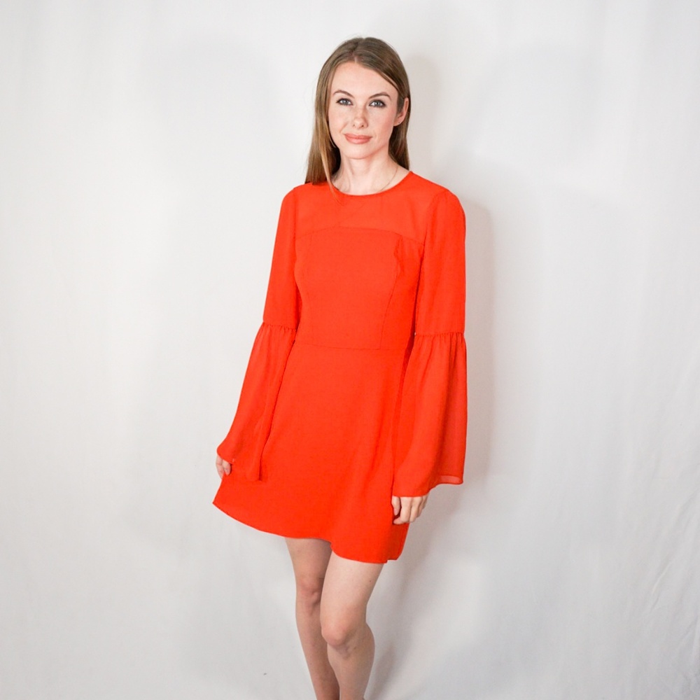 BCBG Poppy Red Flared Sleeve Mini Dress NWT - Picture 7 of 8